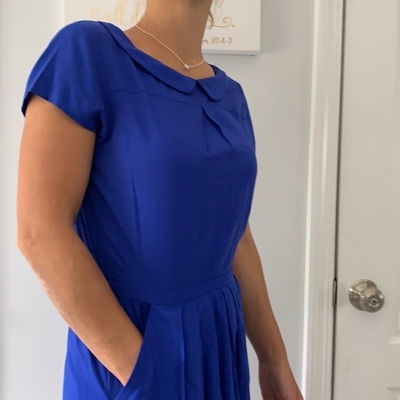 J Crew‎ Royal Blue Peter Pan Collar Dress pockets midi career or casual size 0 - Picture 9 of 10